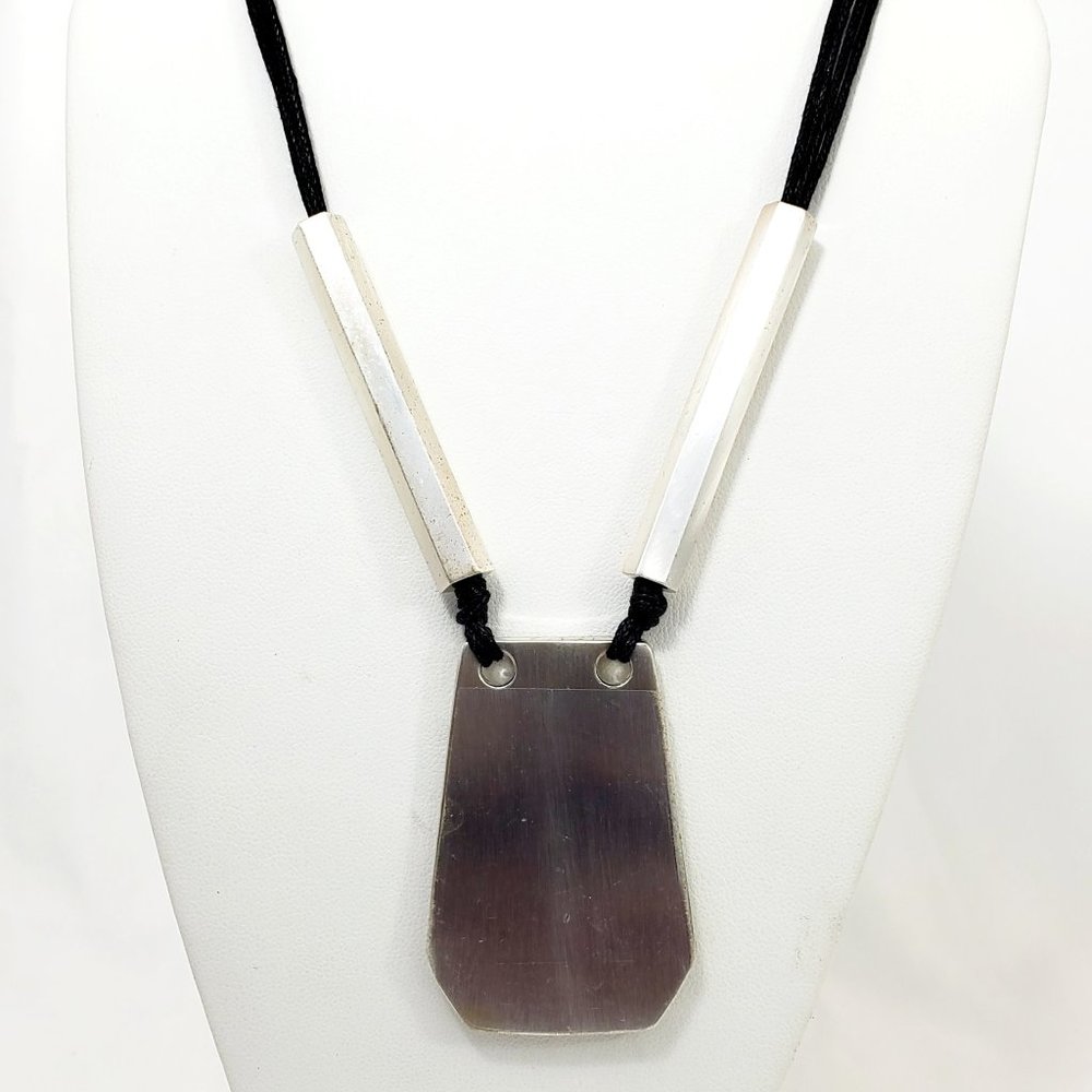 Crafted Silver Heavy Aluminum Pendant 27" Multi Strand Leather Necklace JN1255